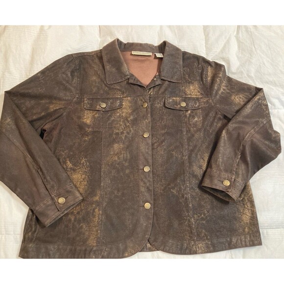 BAMBOO TRADERS Jackets & Blazers - BAMBOO TRADERS Womens Brown Gold Coat Jacket 1X